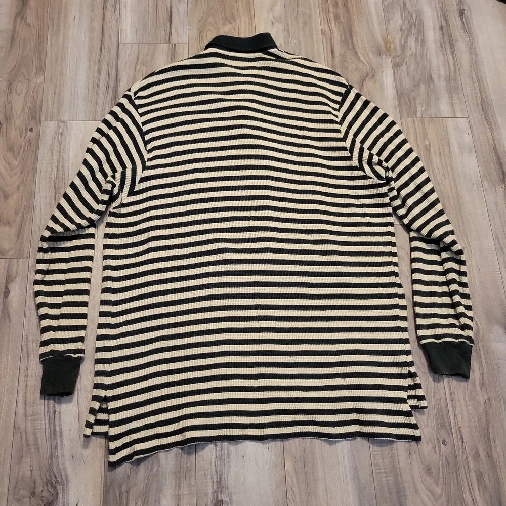 Polo Sport Ralph Lauren Shirt Mens Large Green Striped Waffle Knit Pullover VGT